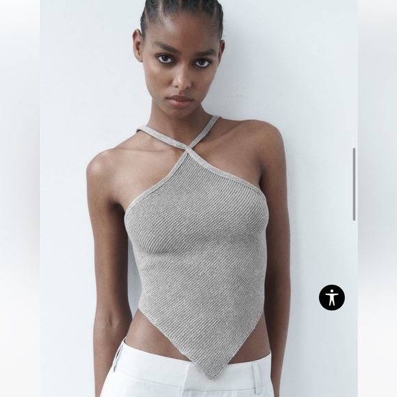 Zara LIKE NEW silver open back knit top small s - Picture 2 of 7